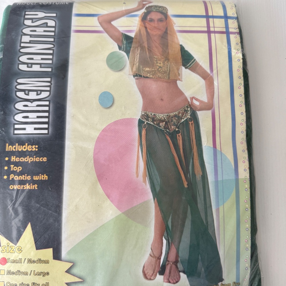 Harem Fantasy Costume Set Women S/M Green Gold Belly Dancer Costume Cosplay